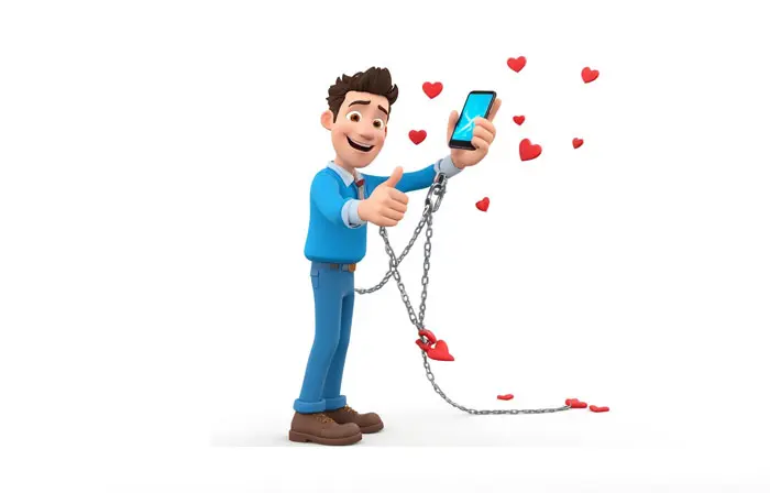 Social Media Addicted Man 3D Cartoon Character Design Illustration image